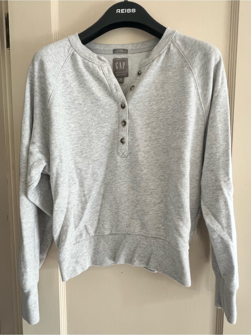 GAP Women's Light Gray Henley Sweatshirt with Button Placket